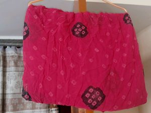 Chiffon Red Badhani Saree With Green Buta Work