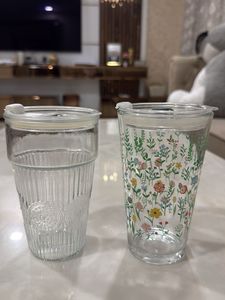 Floral Glass Tumblers with Lids