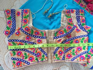 Blue Saree With Colorful Embroidery Blouse