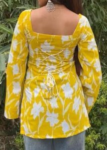 Floral Print Yellow Kurta