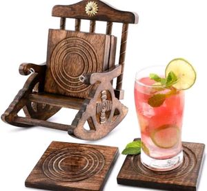 Unique Wooden Coaster Set with Holder