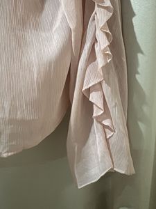 Sheer Ruffle Sleeve V-Neck Blouse