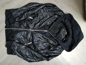 Zara Men lather hoodie jacket made in (spain)