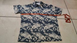 Retro Mountain Print Button-Up Shirt