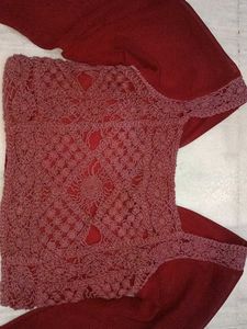 Maroon Crochet Blouse with Dupatta