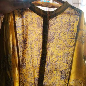 Stylish Yellow Kurta with Blue Print