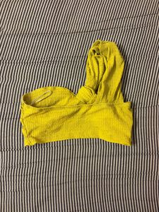 Yellow One-Shoulder Ruched Crop Top