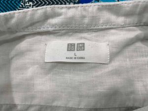 Uniqlo White Linen Band Collar Shirt