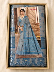 Elegant Grey & Blue Saree