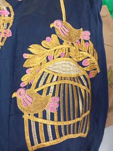 Elegant Navy Blue Embroidered Skirt