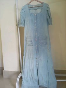 Light Wash Denim Maxi Dress