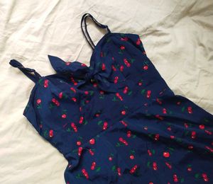 Blue Cherry Print Dress