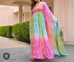 Ombre Pleated Anarkali Gown