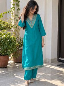Elegant Teal Kurta Set with Embroidery