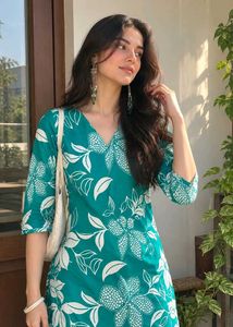 Teal Floral Print Kurta