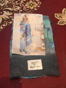 Beautiful Blue Fancy Saree with Floral Print