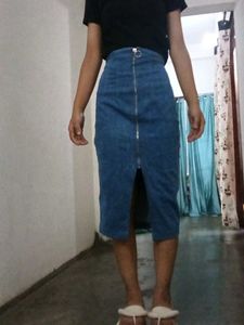 Blue Denim Midi Skirt