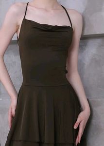 SHEIN Chic Dark Olive Cowl Neck backless Dress