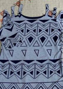 Trendy Cold Shoulder Top with Geometric Print