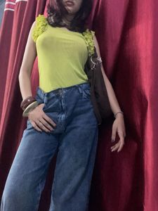 Lime Green Sheer Top with Ruffles