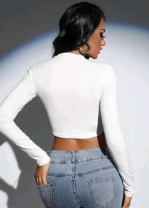 White "Baddie" Long Sleeve Crop Top