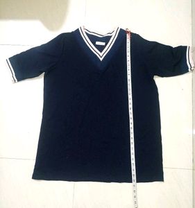 Korean Navi Blue Oversized Long T-shirt