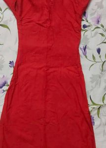 Red Kurta with Embellished Neckline