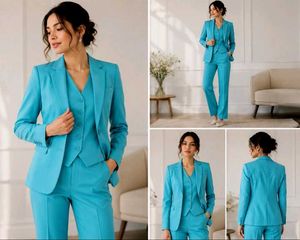 Chic Teal Blue 3-Piece Pantsuit 32 size