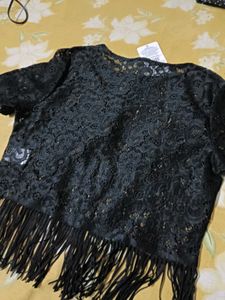 Shein Black Lace Fringe Top