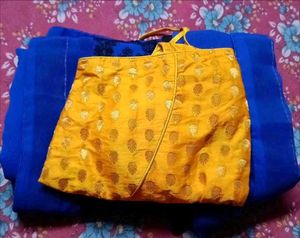 Blue saree with beautiful Yellow Blouse