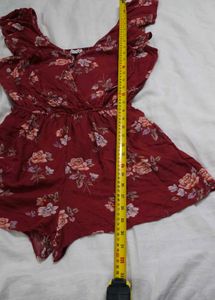 American Eagle Maroon Floral Ruffle Playsuit