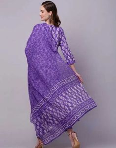 Purple Printed Kurta Set without Dupatta