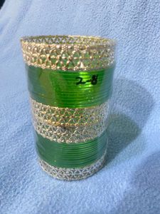 Green Bangle Set with Golden Embellishments