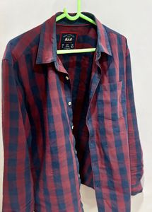 Men's Red and Navy Blue Checkered Shirt