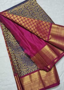 Beautiful Blue Floral Silk Saree