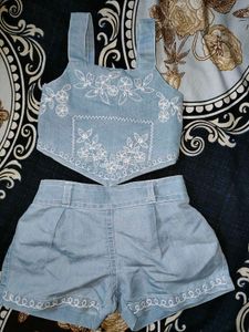 Denim Embroidered Top