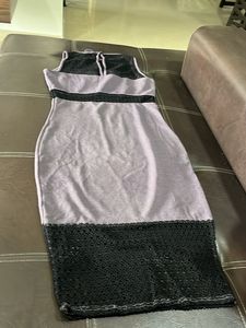 Stylish Stone Grey &amp; Black Sheath Dress