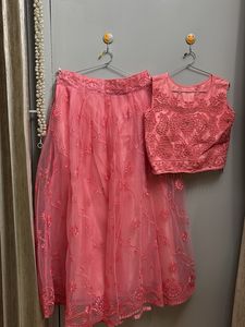 Peach Embroidered Lehenga Choli Set