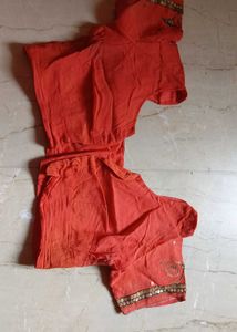 Embellished Saree - Coral &amp; Mustard