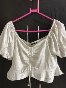 White Eyelet Puff Sleeve Top