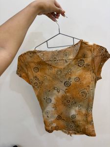 Sheer y2k Floral Print Top with Ruffles
