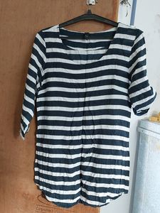 Black and white cotton striped Tunic top Daily wea