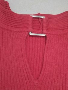 Red Ribbed Sleeveless Top with Detail