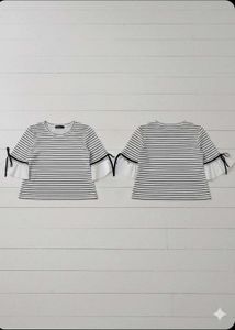Striped Tee with Tie Sleeve Detail