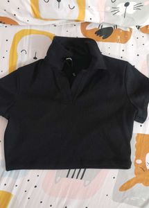 Black Cropped Polo Shirt