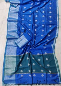 Blue &amp; Silver Banarasi Silk Allover Boota Saree