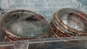 Set of 6 Maroon Bangles with Gold Embellishments