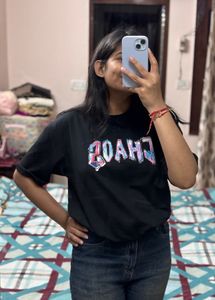 Women Black Graphic Typography Drop-Shoulder