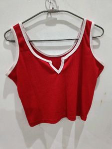 Red V-Neck Ribbed Tank Top...M size