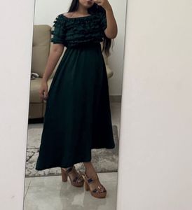 Flowy  Ruffled Emerald Green Dress